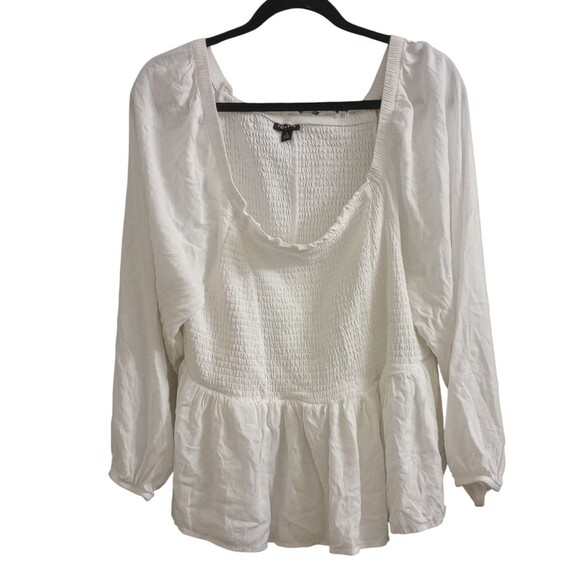Torrid Tops - Torrid Blouse Top Peasant Smocked Festival Poet White Size 3X